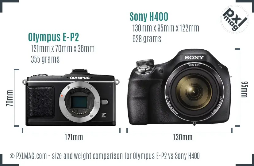Olympus E-P2 vs Sony H400 size comparison