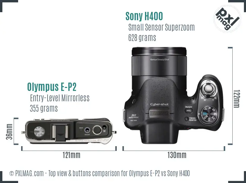 Olympus E-P2 vs Sony H400 top view buttons comparison