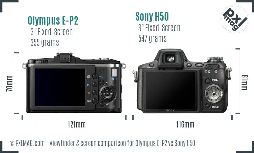 Olympus E-P2 vs Sony H50 Screen and Viewfinder comparison