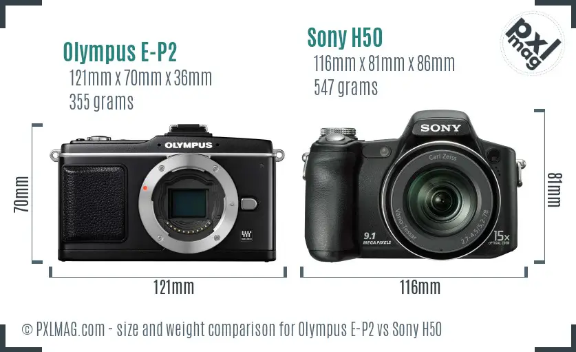 Olympus E-P2 vs Sony H50 size comparison
