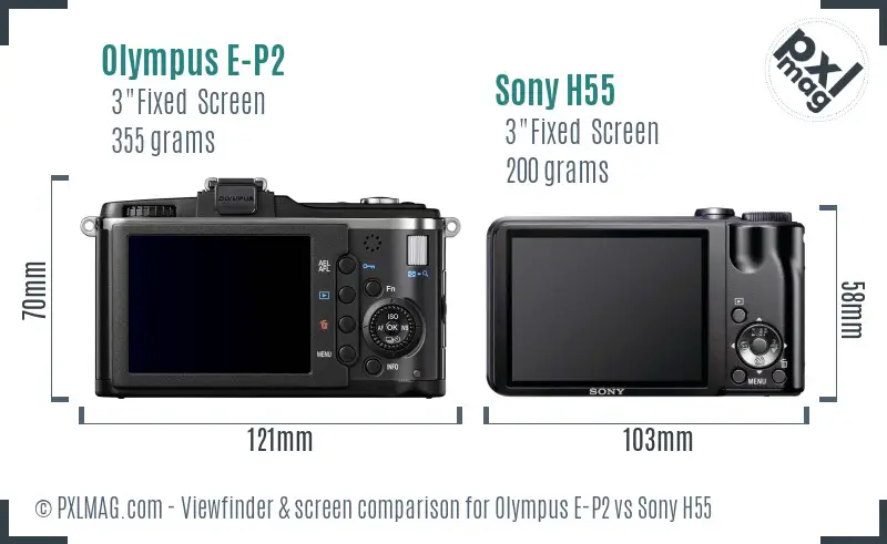 Olympus E-P2 vs Sony H55 Screen and Viewfinder comparison