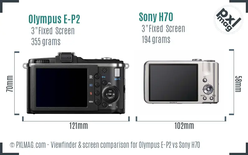 Olympus E-P2 vs Sony H70 Screen and Viewfinder comparison