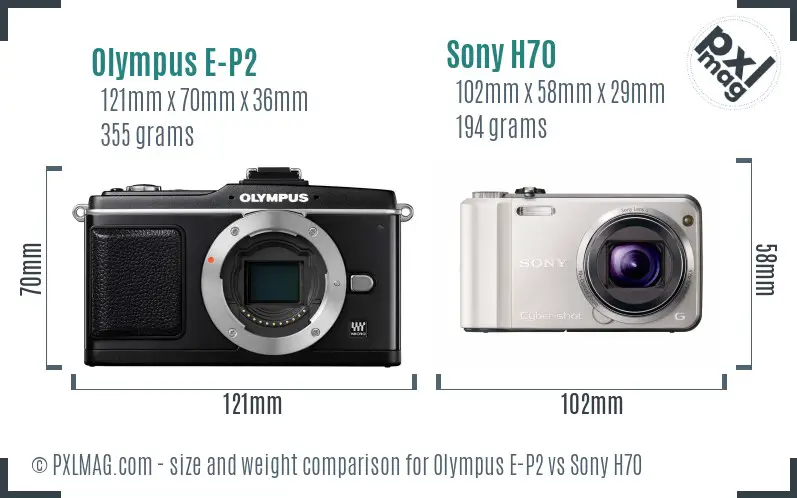 Olympus E-P2 vs Sony H70 size comparison