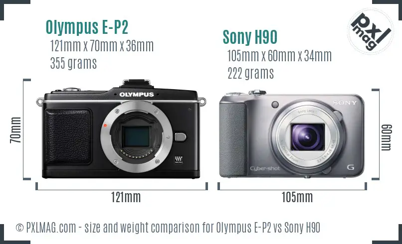 Olympus E-P2 vs Sony H90 size comparison