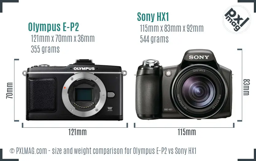 Olympus E-P2 vs Sony HX1 size comparison