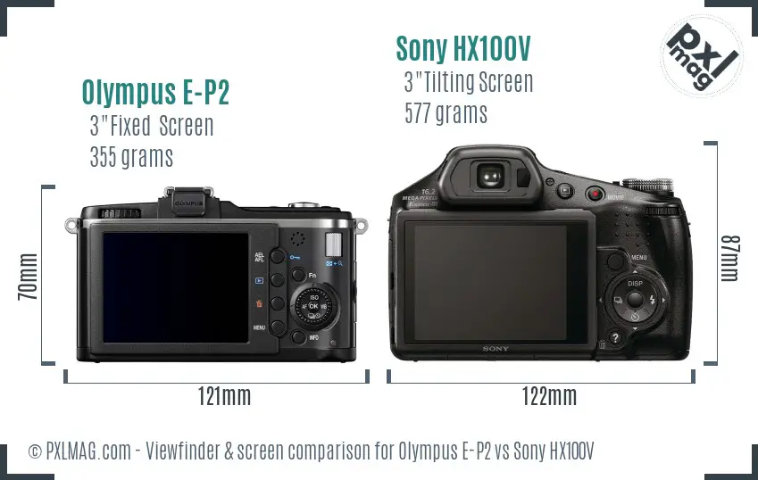 Olympus E-P2 vs Sony HX100V Screen and Viewfinder comparison
