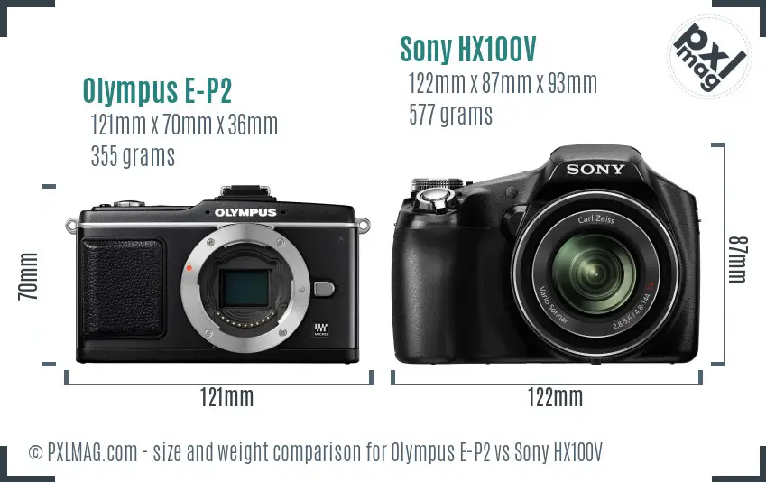 Olympus E-P2 vs Sony HX100V size comparison