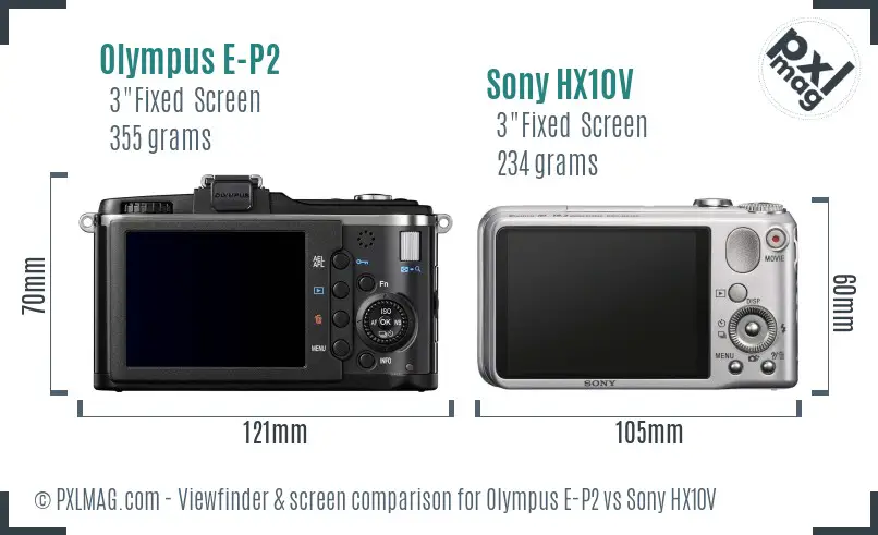Olympus E-P2 vs Sony HX10V Screen and Viewfinder comparison