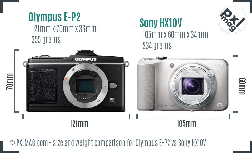 Olympus E-P2 vs Sony HX10V size comparison