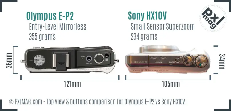 Olympus E-P2 vs Sony HX10V top view buttons comparison