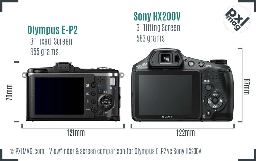 Olympus E-P2 vs Sony HX200V Screen and Viewfinder comparison