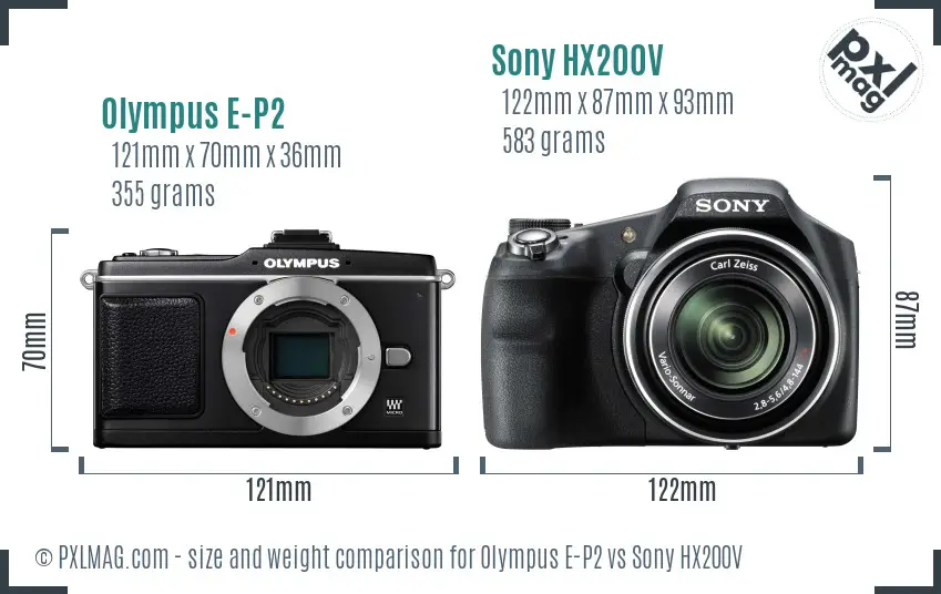 Olympus E-P2 vs Sony HX200V size comparison