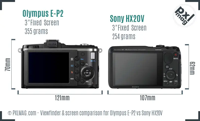 Olympus E-P2 vs Sony HX20V Screen and Viewfinder comparison