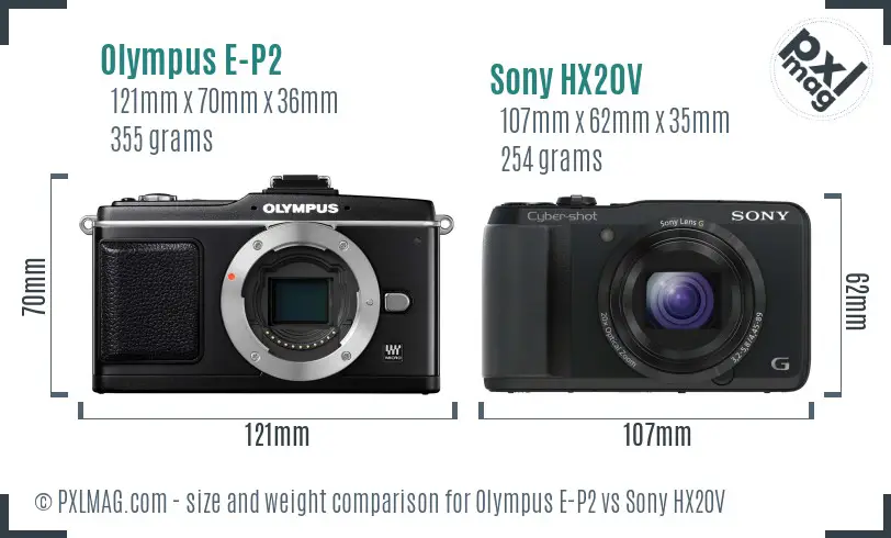 Olympus E-P2 vs Sony HX20V size comparison