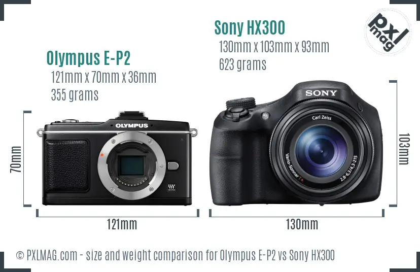 Olympus E-P2 vs Sony HX300 size comparison