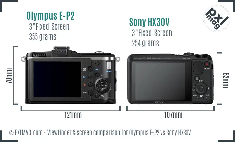 Olympus E-P2 vs Sony HX30V Screen and Viewfinder comparison