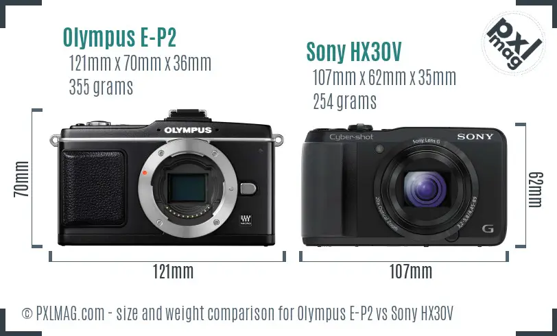 Olympus E-P2 vs Sony HX30V size comparison