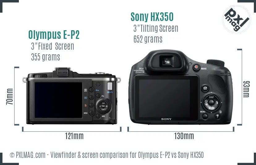 Olympus E-P2 vs Sony HX350 Screen and Viewfinder comparison