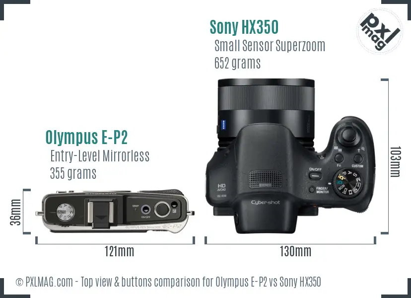 Olympus E-P2 vs Sony HX350 top view buttons comparison