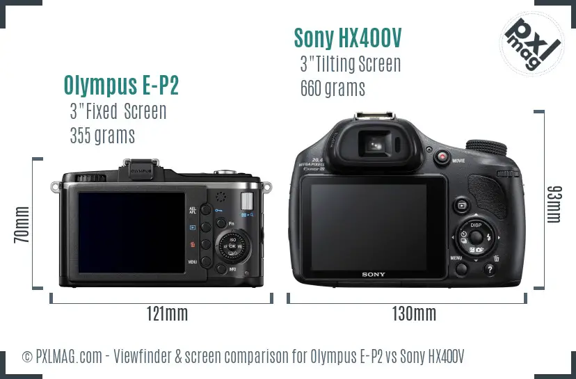 Olympus E-P2 vs Sony HX400V Screen and Viewfinder comparison