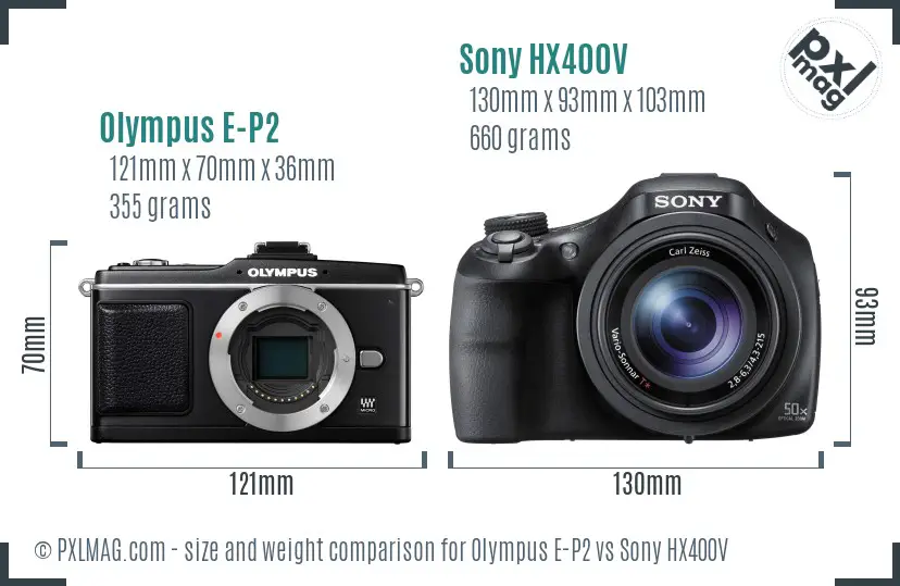 Olympus E-P2 vs Sony HX400V size comparison