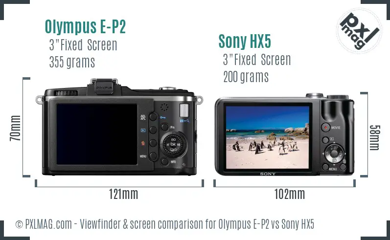 Olympus E-P2 vs Sony HX5 Screen and Viewfinder comparison