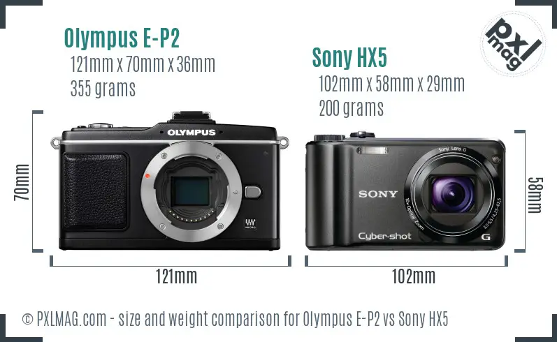 Olympus E-P2 vs Sony HX5 size comparison