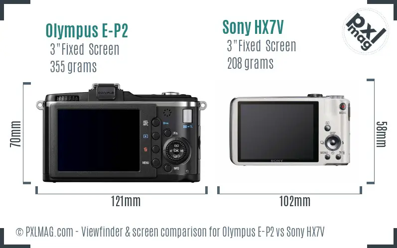 Olympus E-P2 vs Sony HX7V Screen and Viewfinder comparison