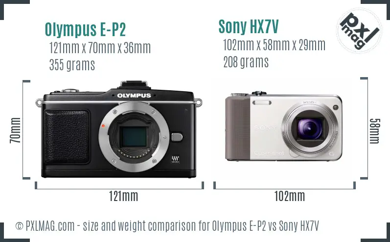 Olympus E-P2 vs Sony HX7V size comparison