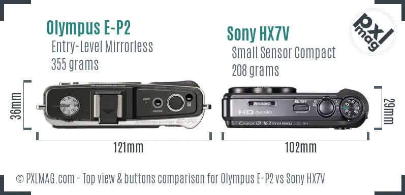 Olympus E-P2 vs Sony HX7V top view buttons comparison