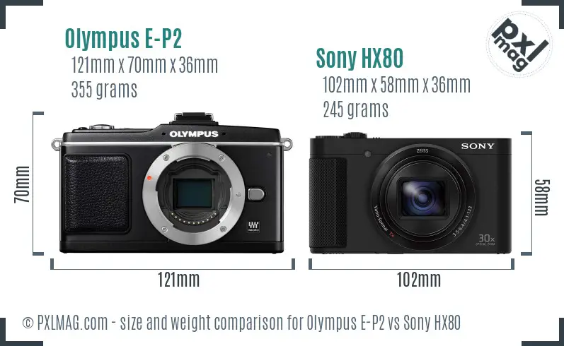 Olympus E-P2 vs Sony HX80 size comparison