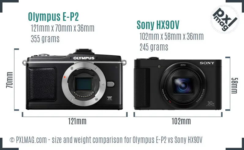 Olympus E-P2 vs Sony HX90V size comparison