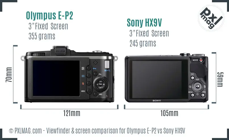 Olympus E-P2 vs Sony HX9V Screen and Viewfinder comparison