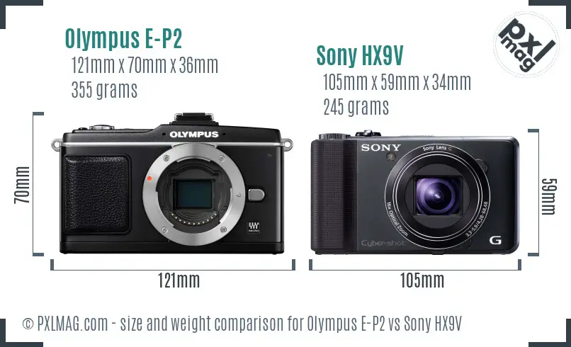 Olympus E-P2 vs Sony HX9V size comparison