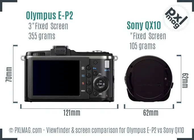 Olympus E-P2 vs Sony QX10 Screen and Viewfinder comparison