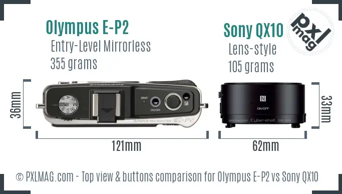 Olympus E-P2 vs Sony QX10 top view buttons comparison