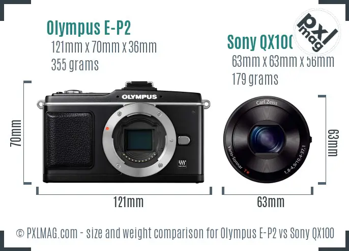 Olympus E-P2 vs Sony QX100 size comparison