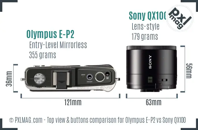 Olympus E-P2 vs Sony QX100 top view buttons comparison