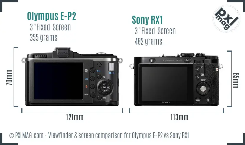 Olympus E-P2 vs Sony RX1 Screen and Viewfinder comparison