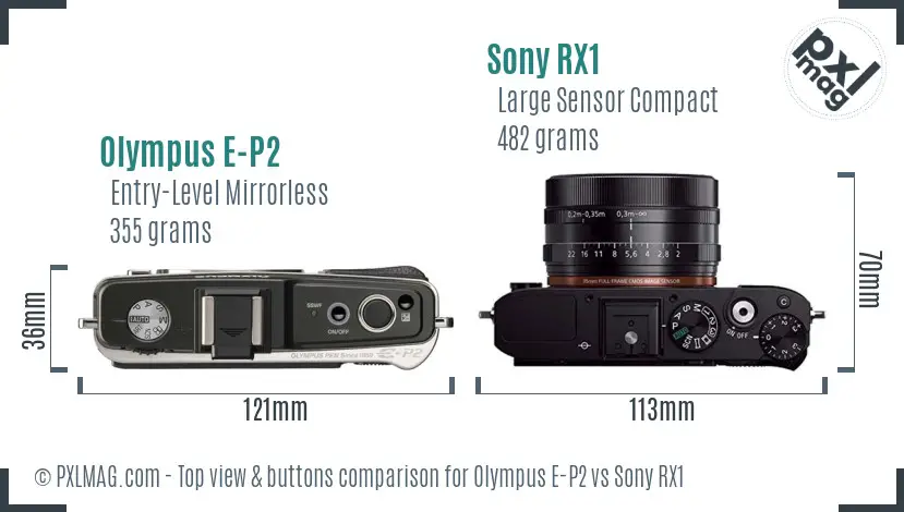 Olympus E-P2 vs Sony RX1 top view buttons comparison