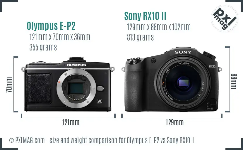 Olympus E-P2 vs Sony RX10 II size comparison