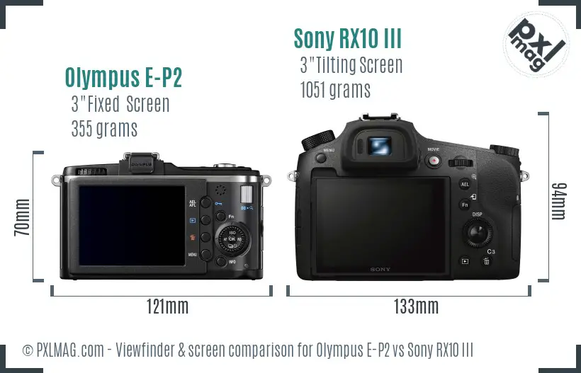 Olympus E-P2 vs Sony RX10 III Screen and Viewfinder comparison