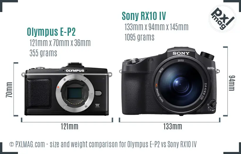 Olympus E-P2 vs Sony RX10 IV size comparison