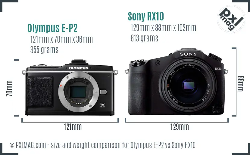 Olympus E-P2 vs Sony RX10 size comparison
