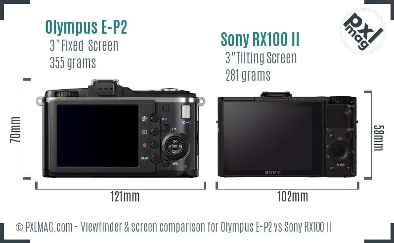 Olympus E-P2 vs Sony RX100 II Screen and Viewfinder comparison
