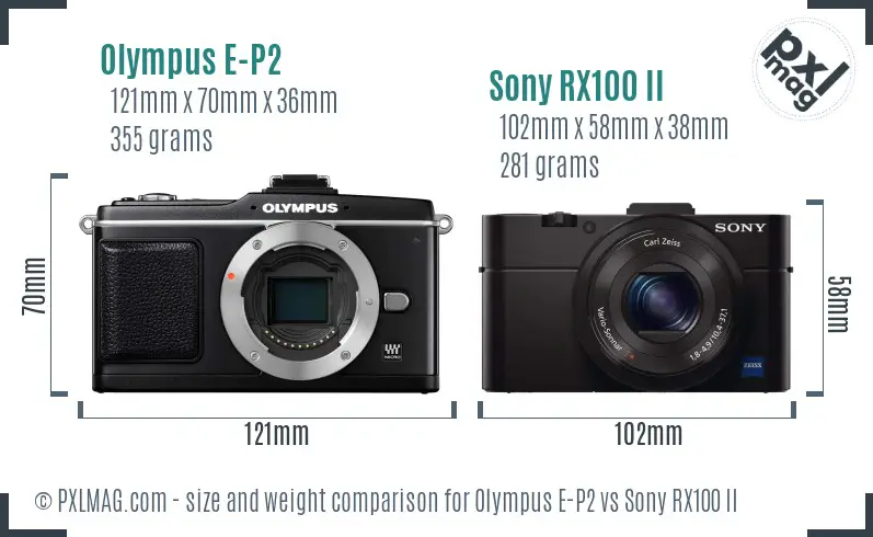 Olympus E-P2 vs Sony RX100 II size comparison