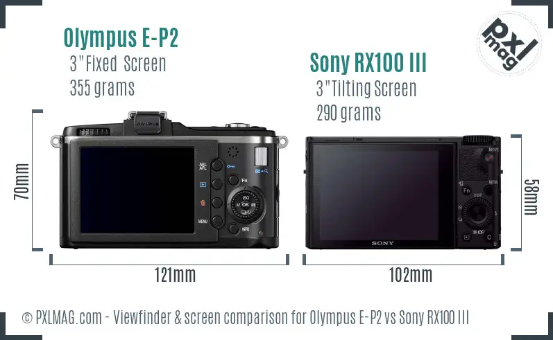 Olympus E-P2 vs Sony RX100 III Screen and Viewfinder comparison