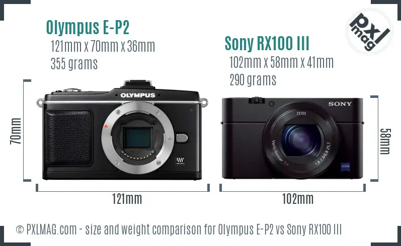 Olympus E-P2 vs Sony RX100 III size comparison