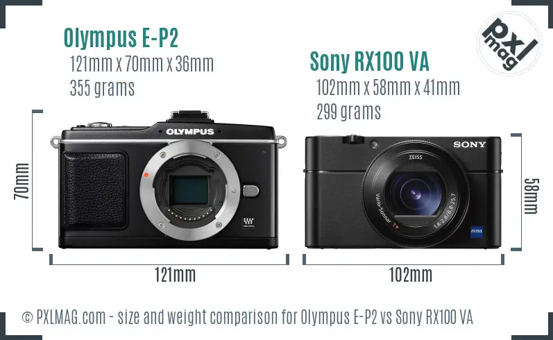 Olympus E-P2 vs Sony RX100 VA size comparison