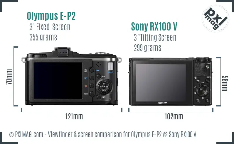 Olympus E-P2 vs Sony RX100 V Screen and Viewfinder comparison